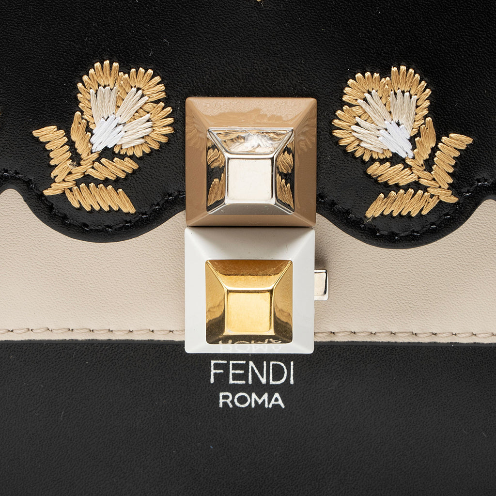 Fendi Leather Embroidered Flowers and Bows Kan I Medium Shoulder Bag