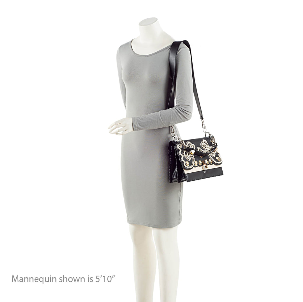 Fendi Leather Embroidered Flowers and Bows Kan I Medium Shoulder Bag