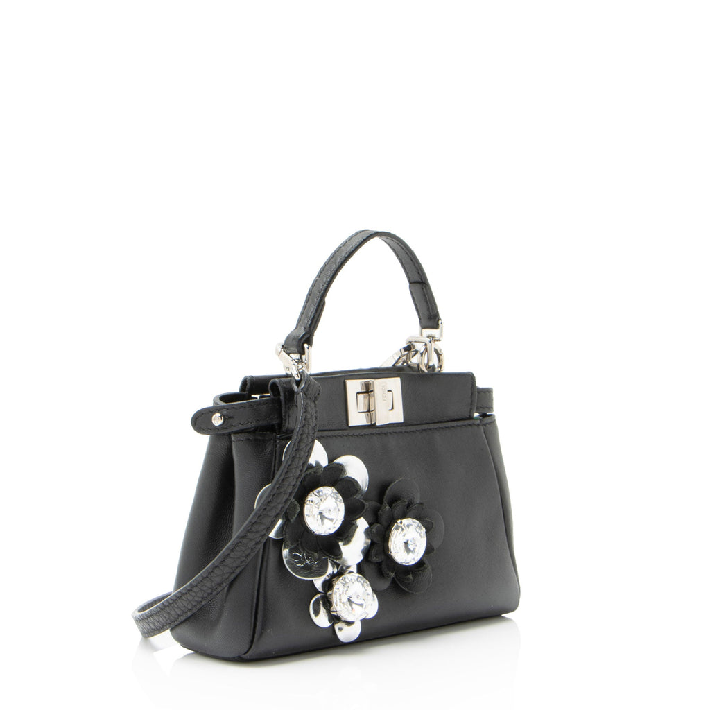 Fendi Leather Floral Embellished Peekaboo Micro Shoulder Bag