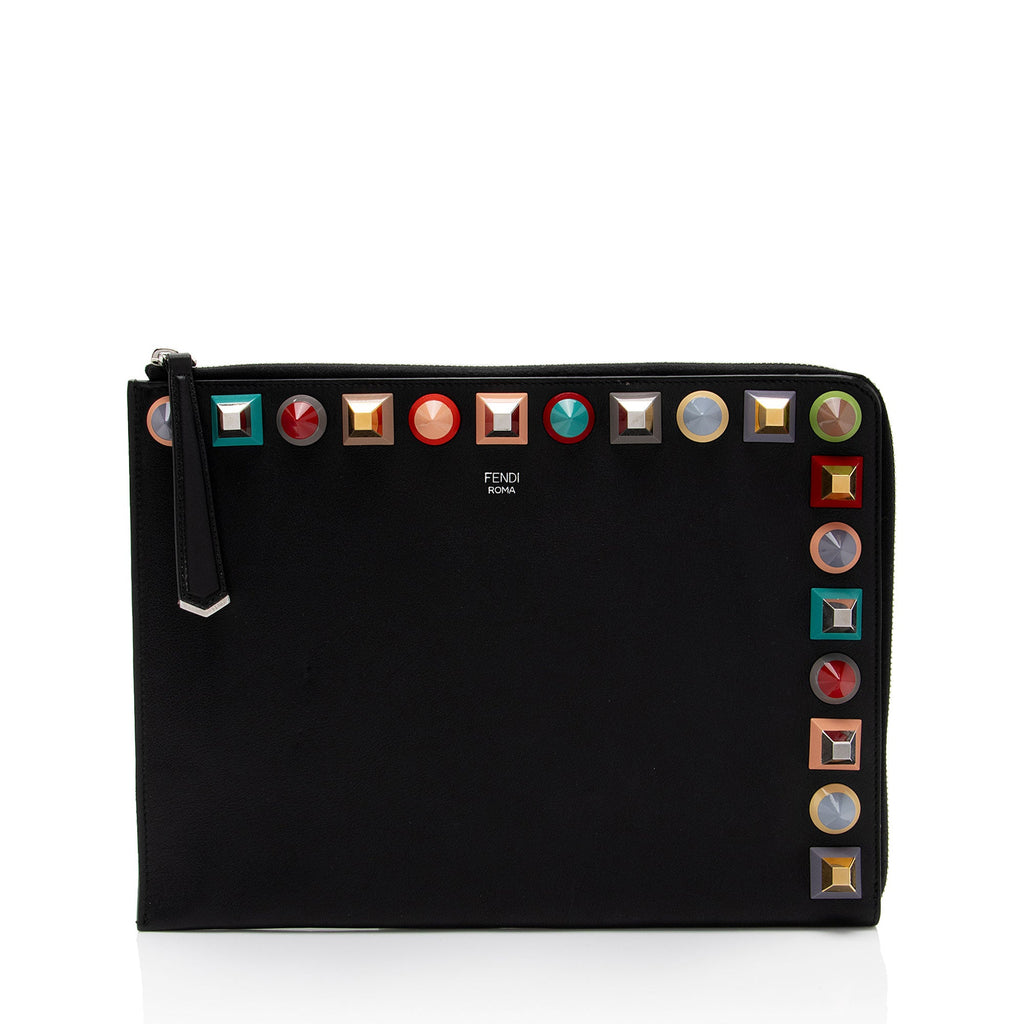 Fendi Leather Multicolor Studded Zip Pouch (SHF-p0OjB0)