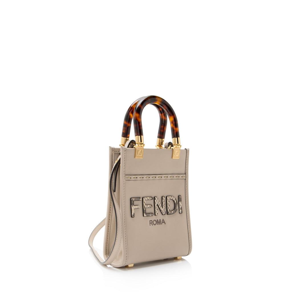 Fendi Leather Python Sunshine Mini Shopper Tote