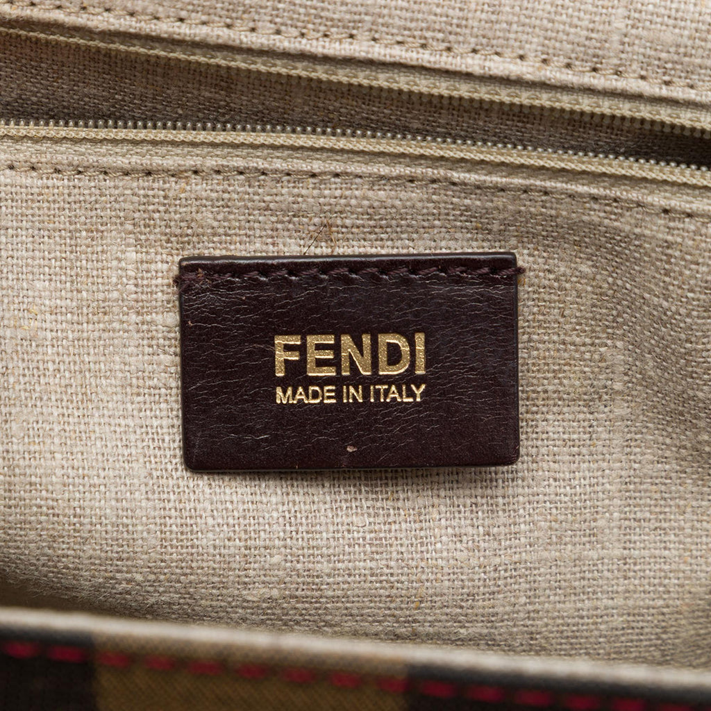Fendi Leather and Pequin Canvas Selleria Silvana Satchel
