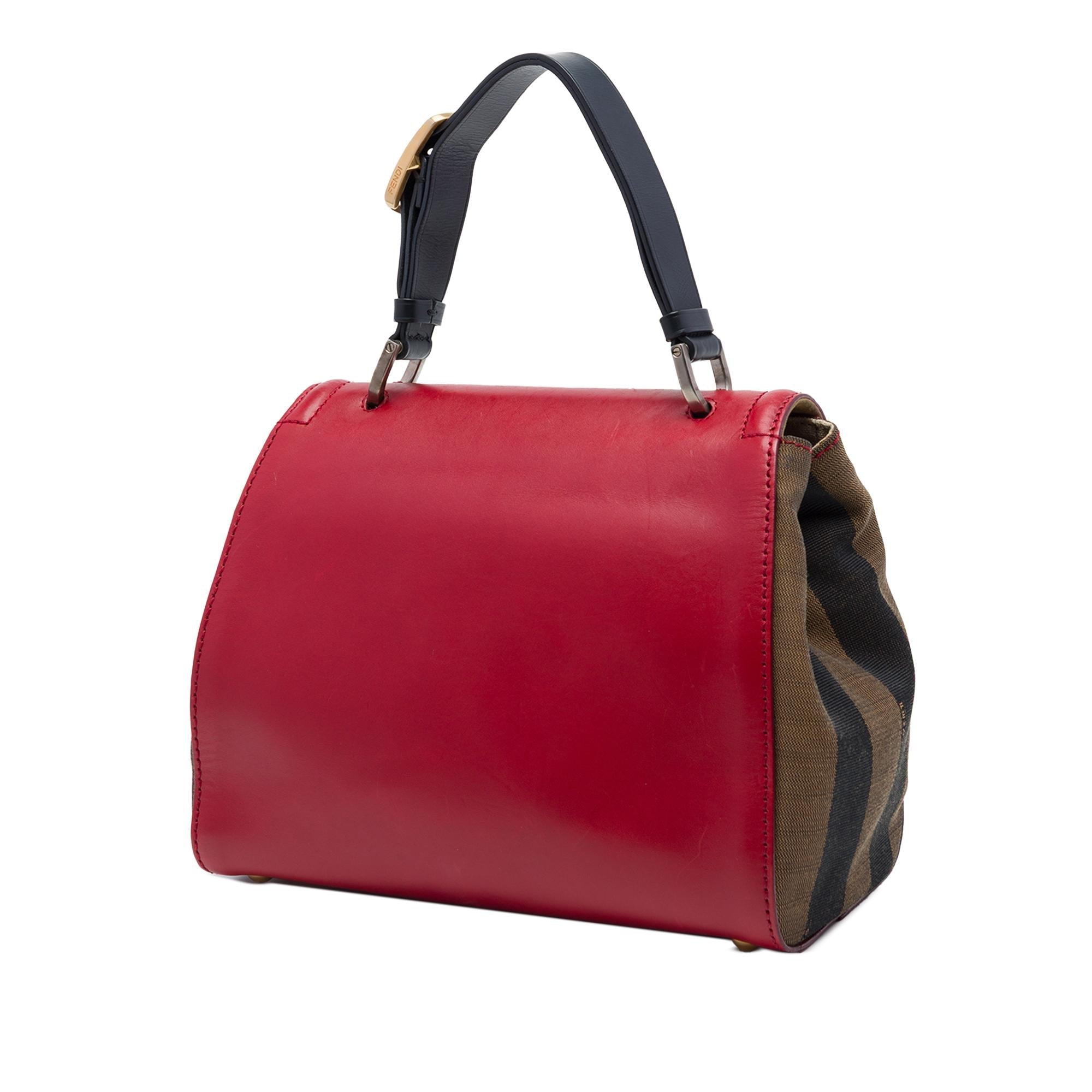 Fendi Leather and Pequin Canvas Selleria Silvana Satchel