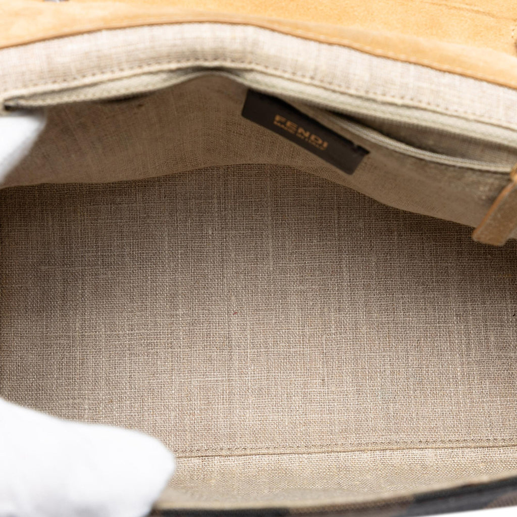Fendi Leather and Pequin Canvas Silvana Satchel