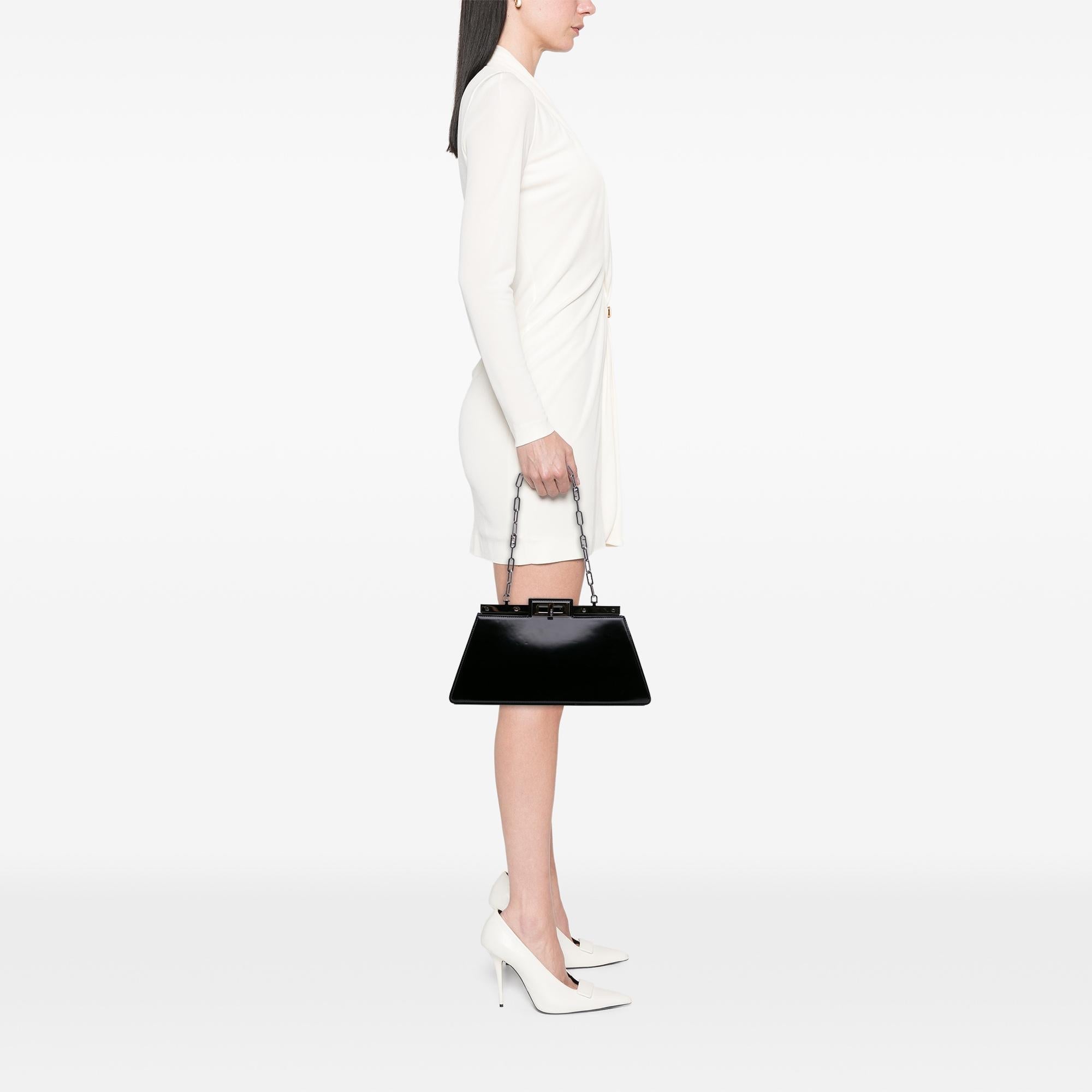 Fendi Medium Leather Peekaboo Cut Chain Shoulder Bag