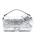 Fendi Medium Metallic Leather Embossed FF Baguette Satchel