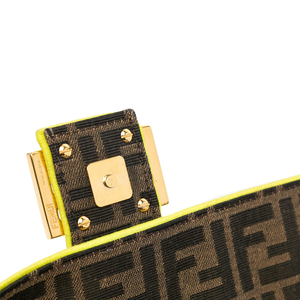 Fendi Medium Zucca Canvas Fluo Trim Baguette Satchel