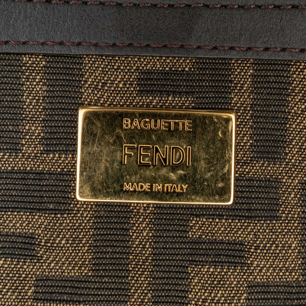 Fendi Medium Zucca Canvas Fluo Trim Baguette Satchel