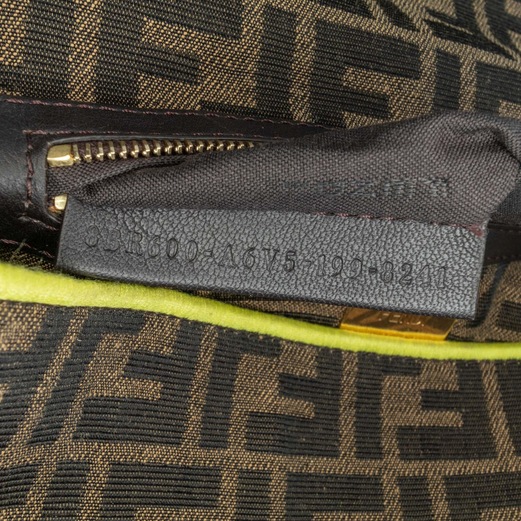 Fendi Medium Zucca Canvas Fluo Trim Baguette Satchel