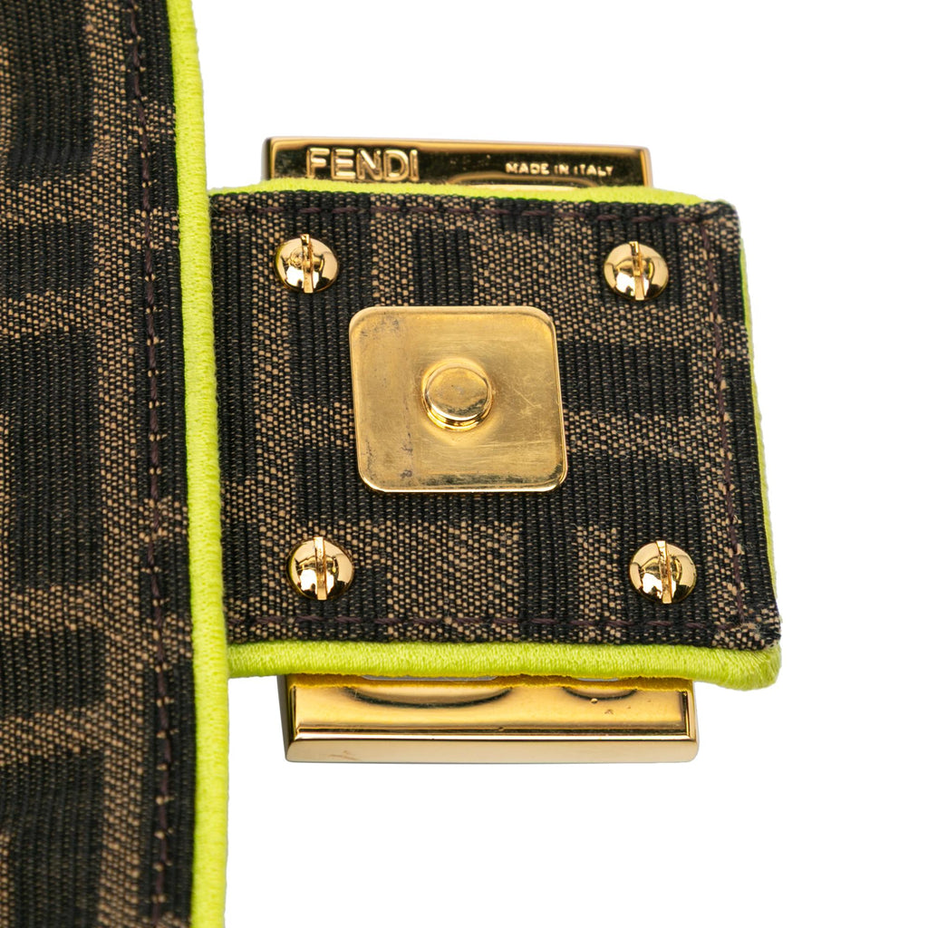 Fendi Medium Zucca Canvas Fluo Trim Baguette Satchel