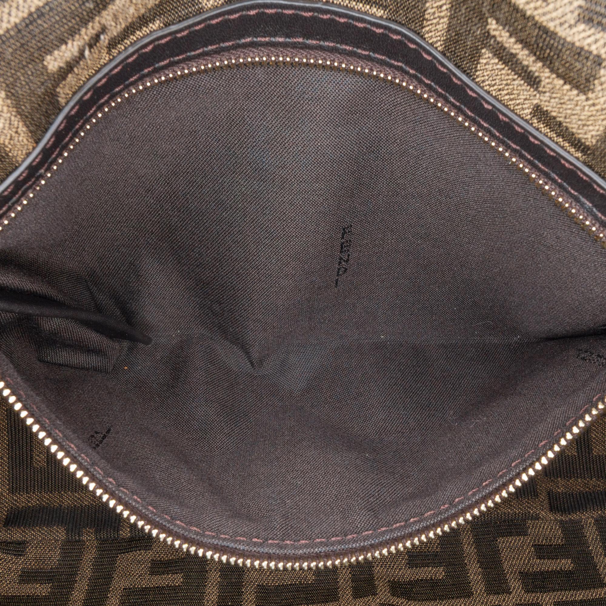 Fendi Medium Zucca Canvas Fluo Trim Baguette Satchel