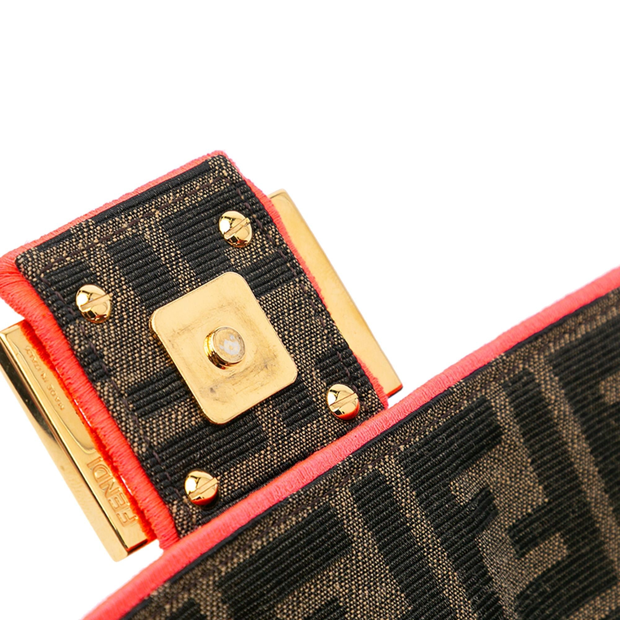 Fendi Medium Zucca Canvas Fluo Trim Baguette Satchel