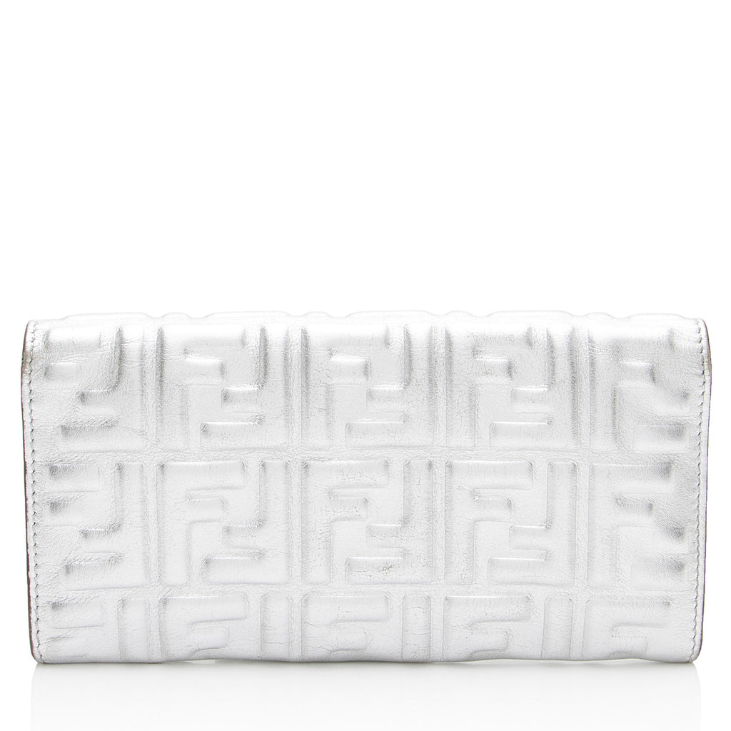Fendi Metallic Embossed FF Nappa Leather Baguette Continental Wallet
