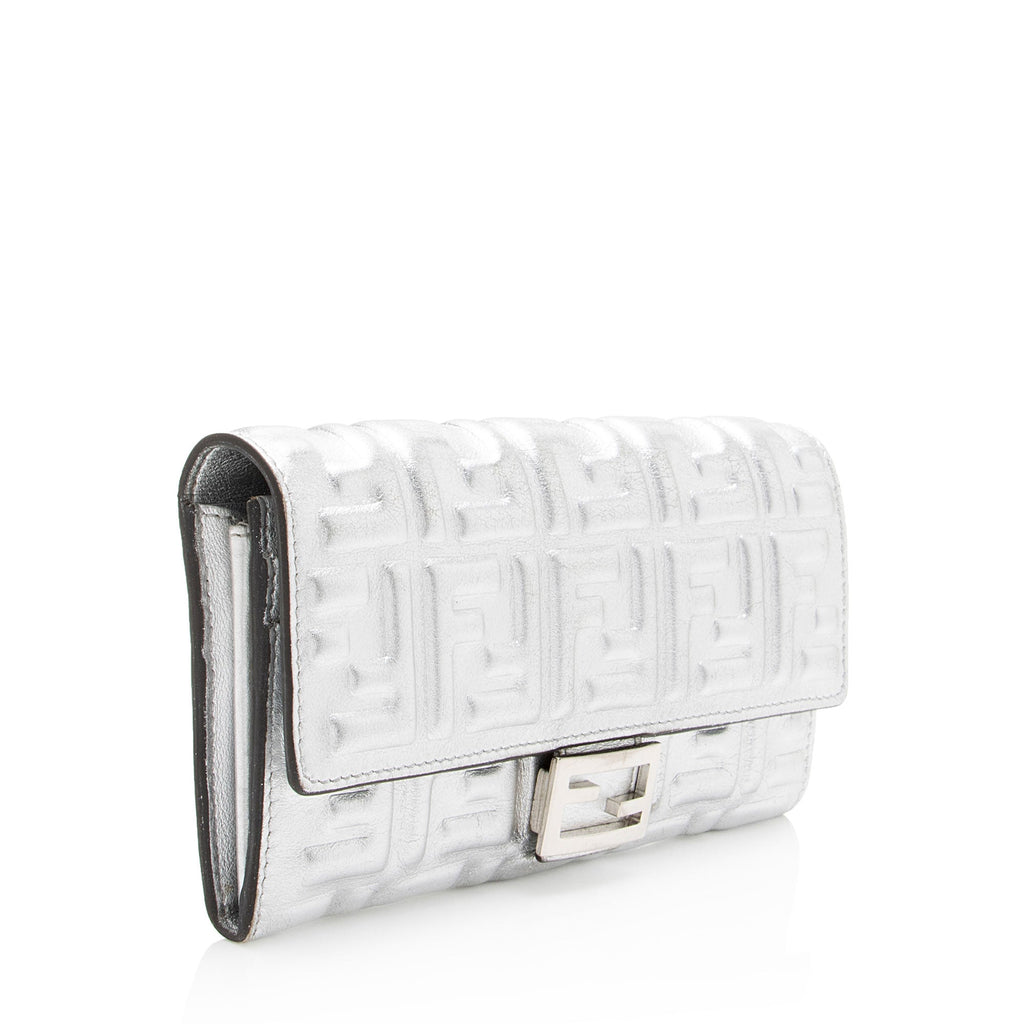 Fendi Metallic Embossed FF Nappa Leather Baguette Continental Wallet