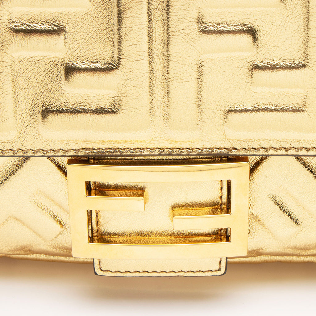 Fendi Metallic Embossed Leather FF 1974 Baguette Shoulder Bag