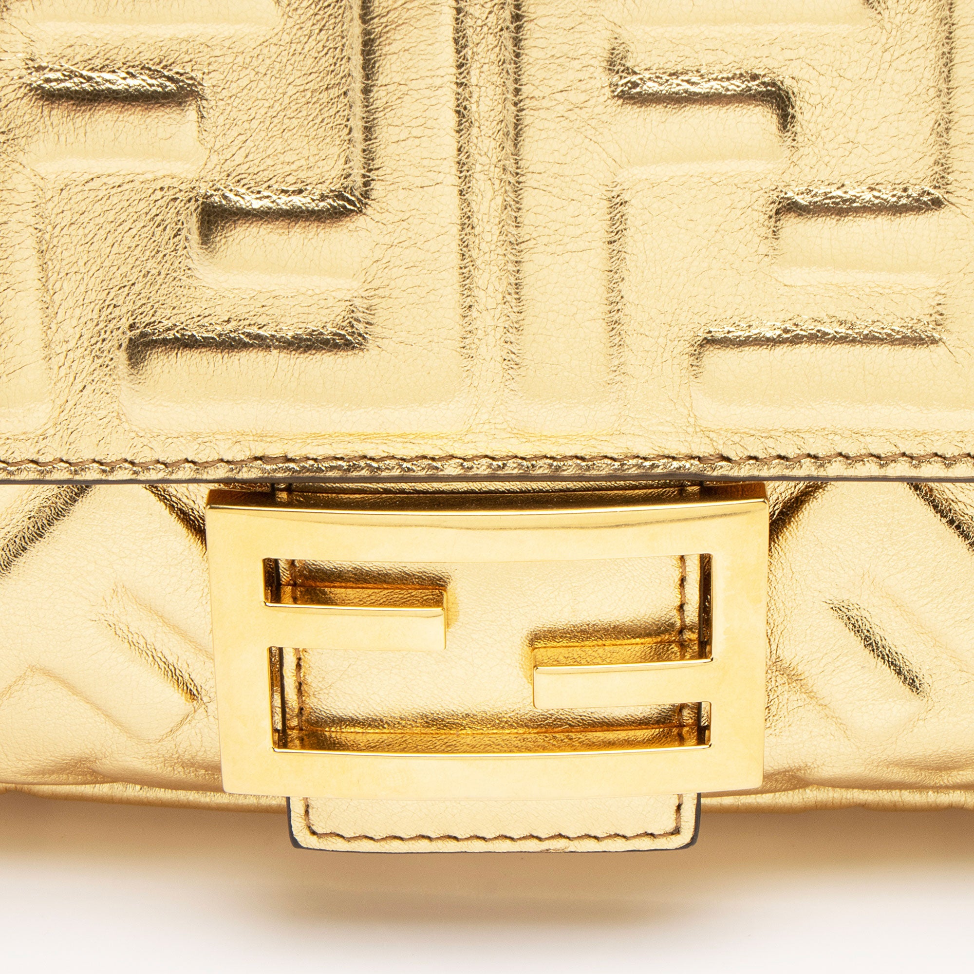 Fendi Metallic Embossed Leather FF 1974 Baguette Shoulder Bag
