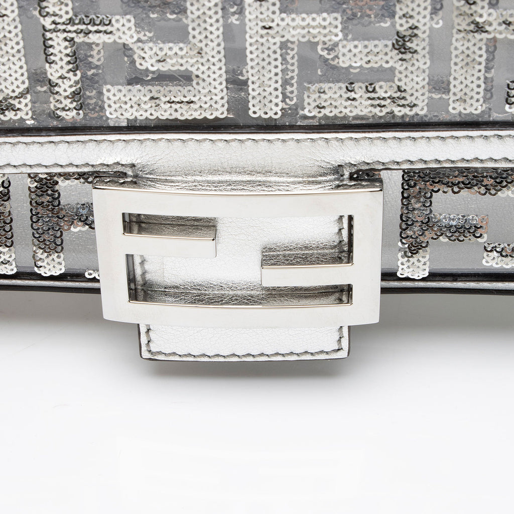 Fendi Metallic Leather FF Sequin PVC Baguette Medium Shoulder Bag