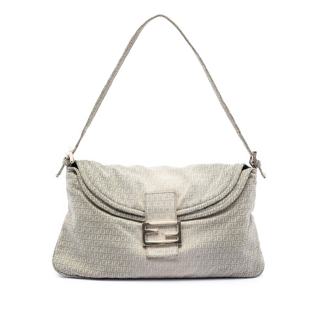 Fendi Micro Zucchino Canvas Double Flap Shoulder Bag