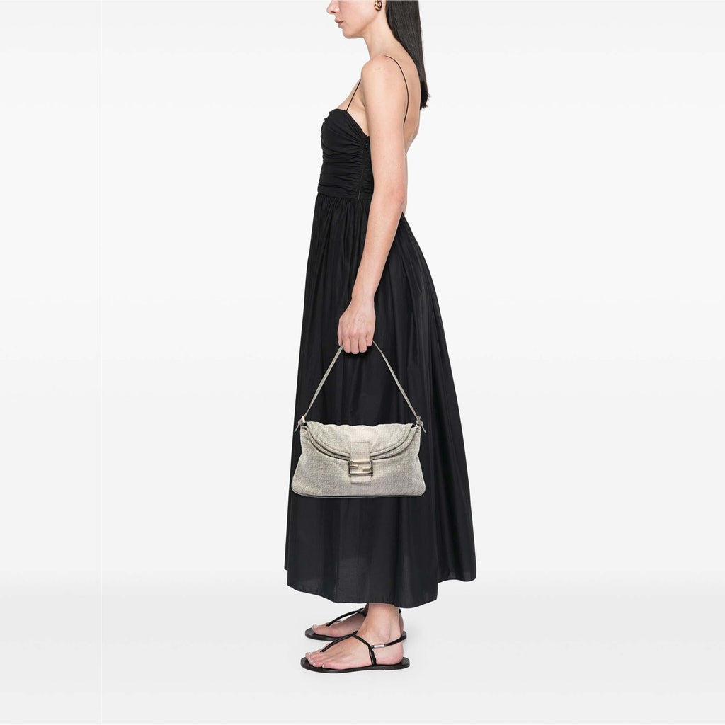 Fendi Micro Zucchino Canvas Double Flap Shoulder Bag