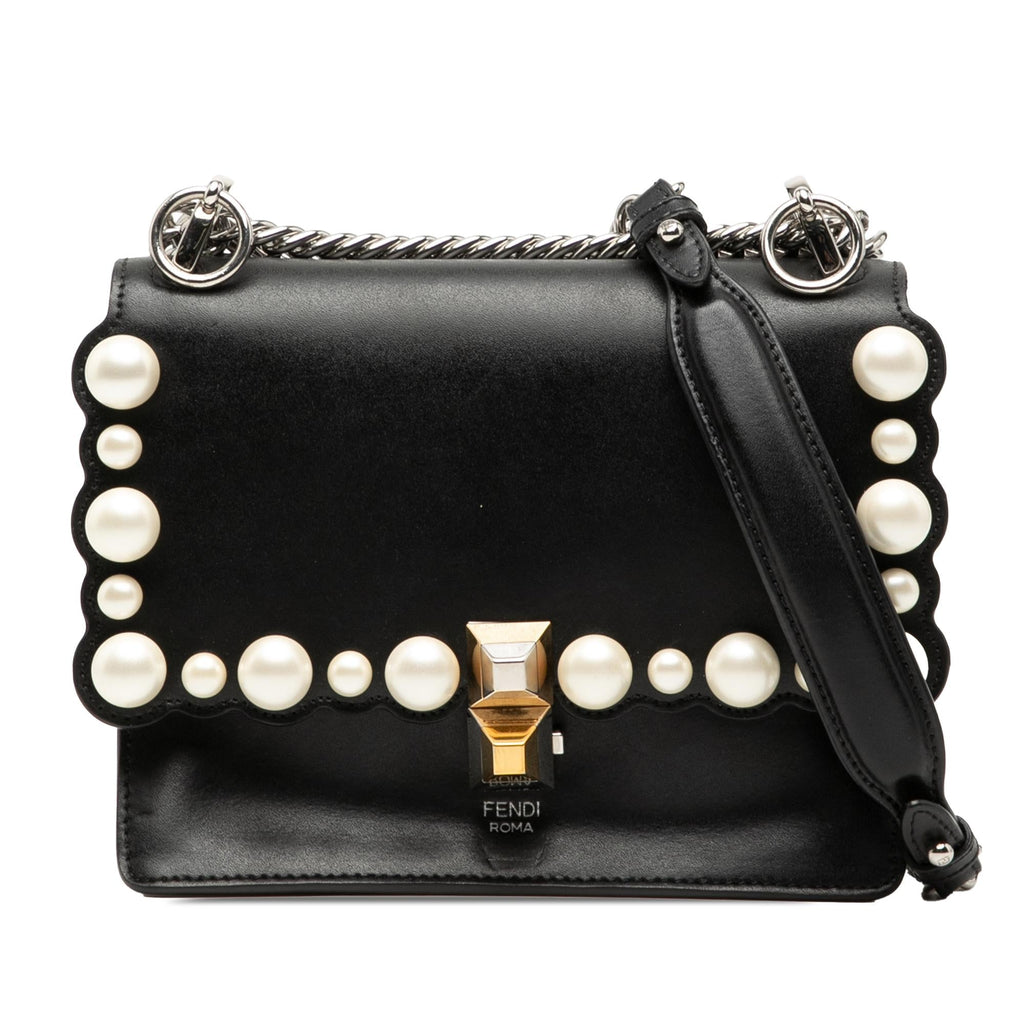 Fendi Mini Scalloped Leather and Pearls Kan I Crossbody