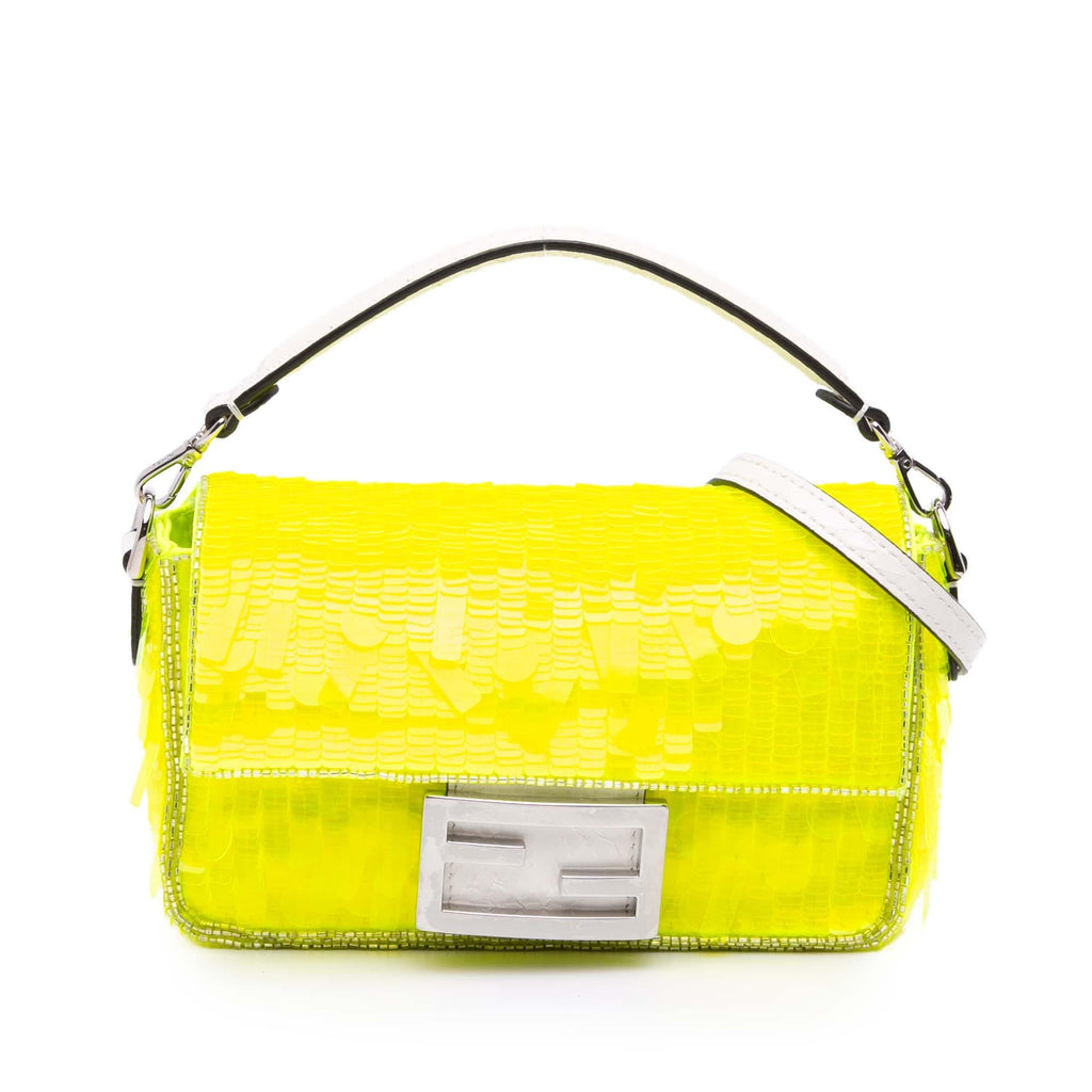 Fendi Mini Transparent Paillettes Elaphe Baguette Satchel