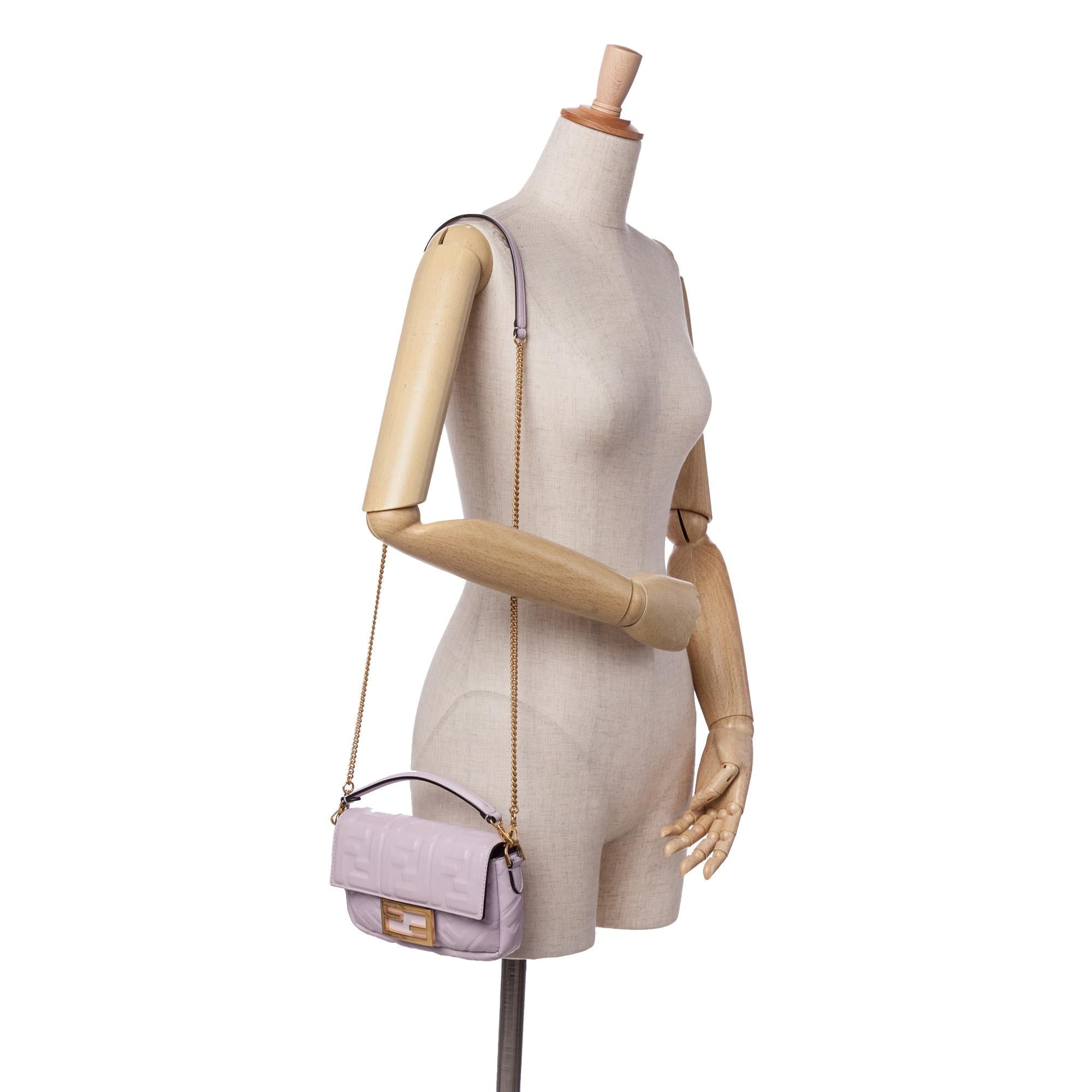 Fendi Mini Zucca Embossed Leather Baguette Satchel