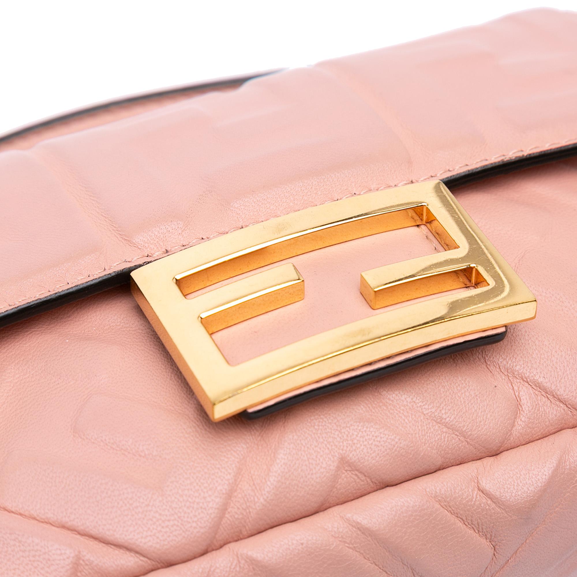 Fendi Mini Zucca Embossed Leather Baguette Satchel