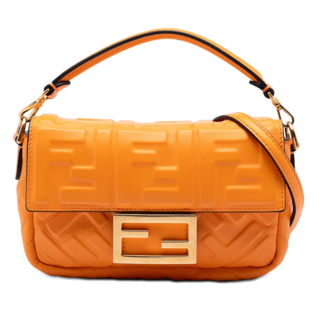 Fendi Mini Zucca Embossed Leather Baguette Satchel
