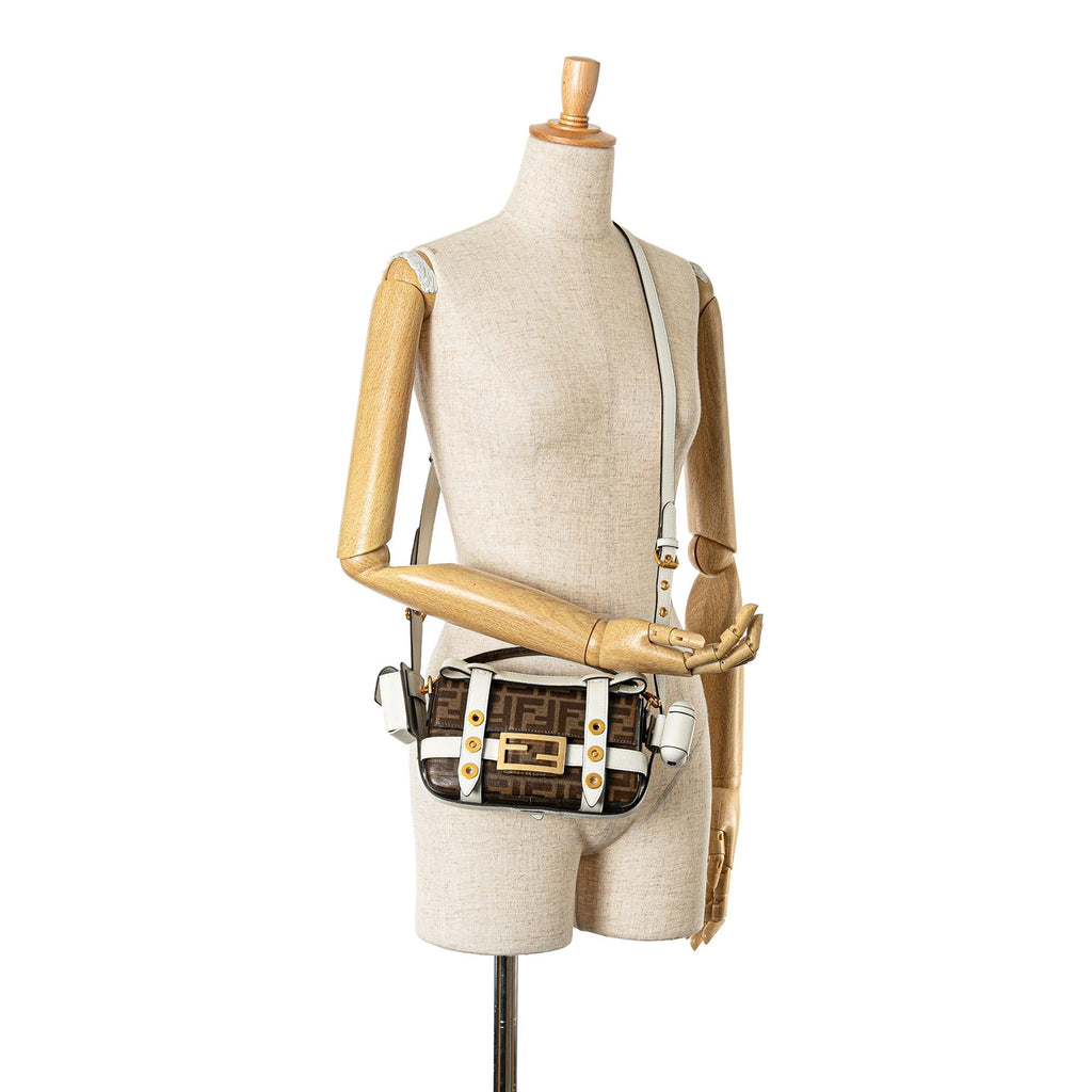 Fendi Mini Zucca Glazed Fabric Cage Baguette Satchel