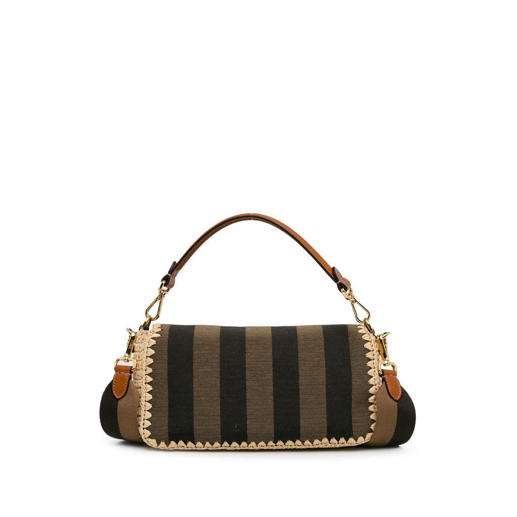 Fendi Pequin Gingham Canvas And Raffia Baguette Satchel (SHG-mQy3HF)