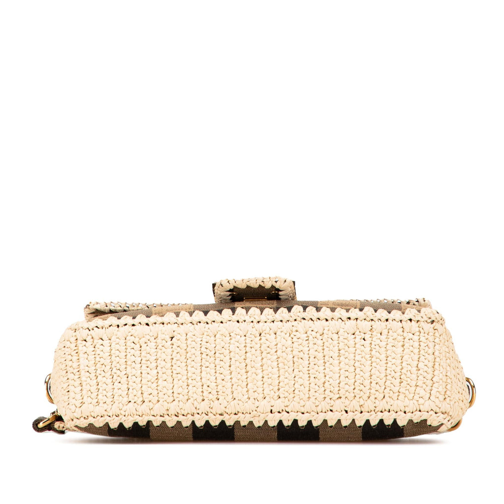 Fendi Pequin Gingham Canvas And Raffia Baguette Satchel