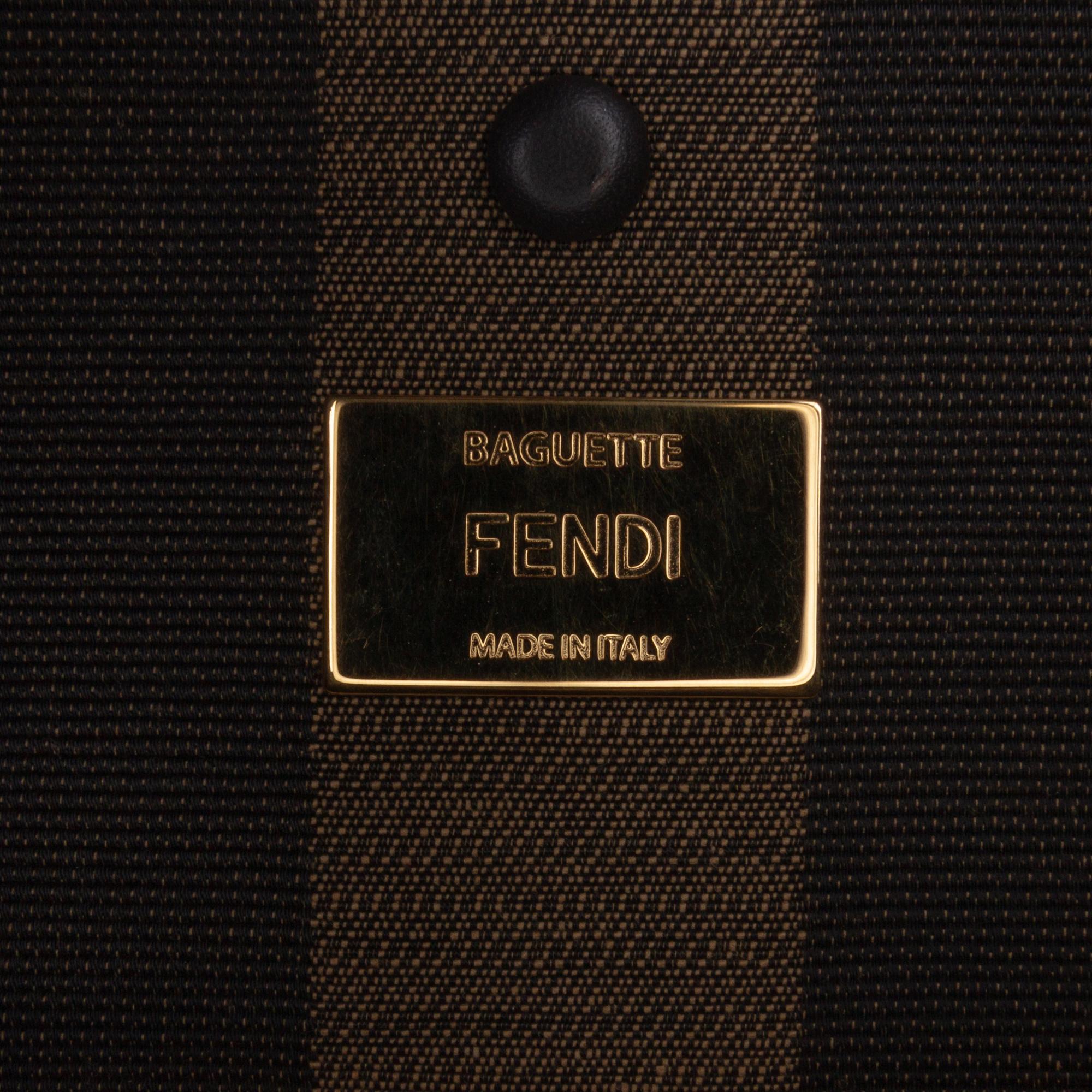 Fendi Pequin Gingham Canvas And Raffia Baguette Satchel