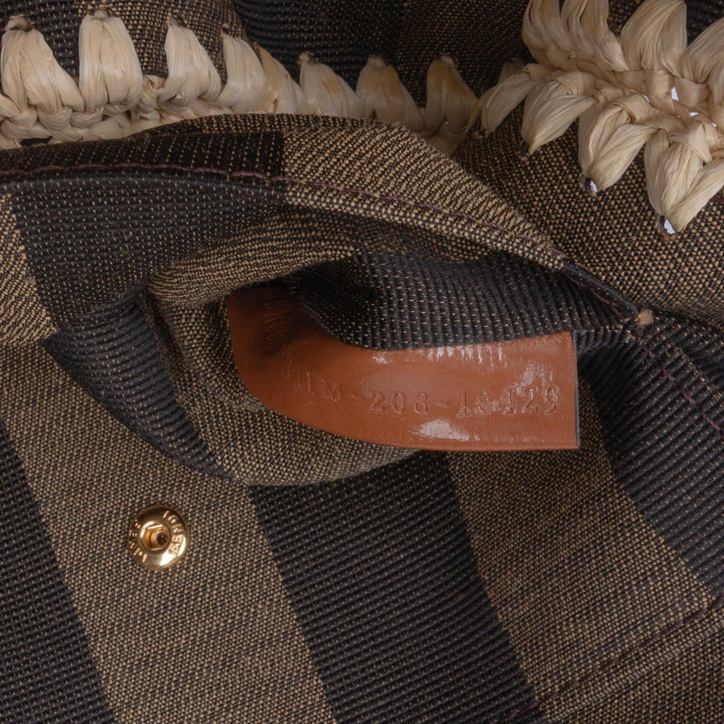 Fendi Pequin Gingham Canvas And Raffia Baguette Satchel