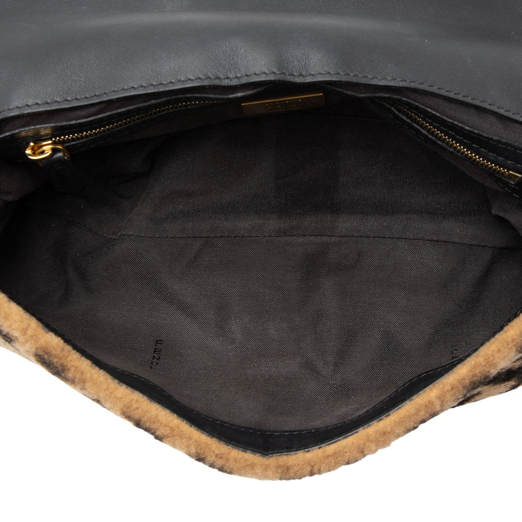 Fendi Shearling FF Baguette Shoulder Bag