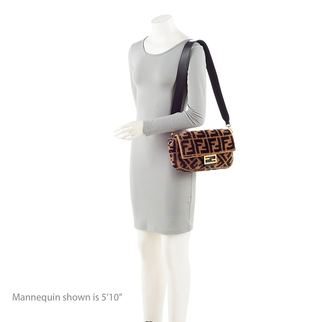Fendi Shearling FF Baguette Shoulder Bag