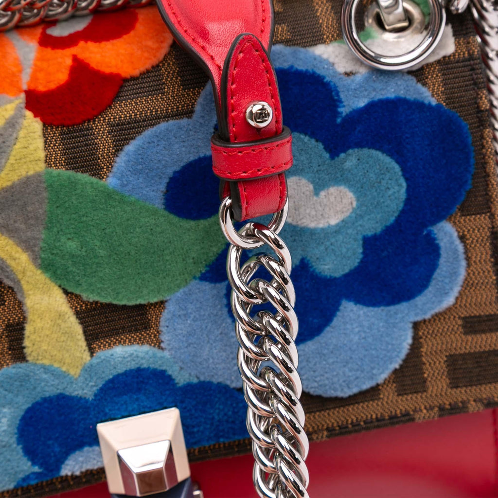 Fendi Small Velvet Embroidered Zucca Canvas and Leather Kan I Crossbody