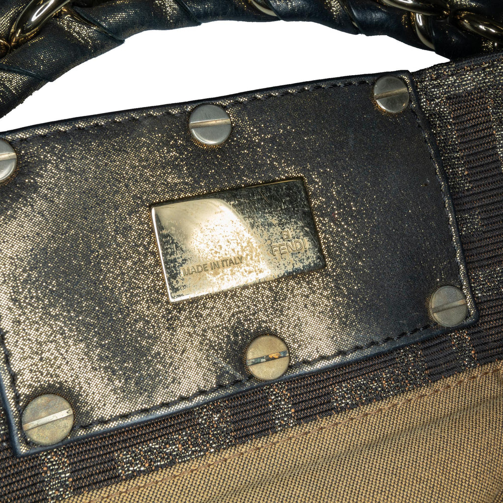 Fendi Small Zucca Metallic Canvas Mia Shoulder Bag