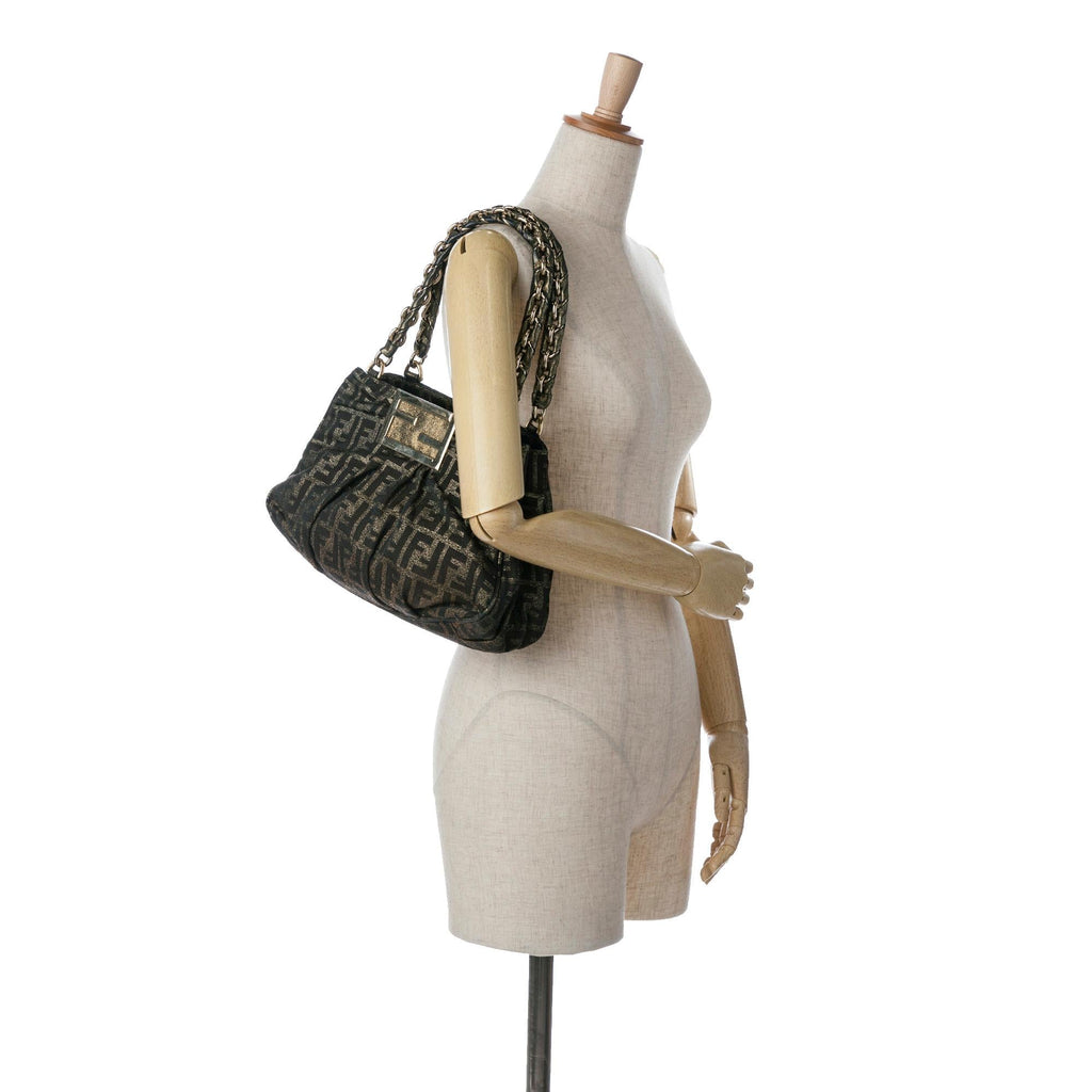 Fendi Small Zucca Metallic Canvas Mia Shoulder Bag