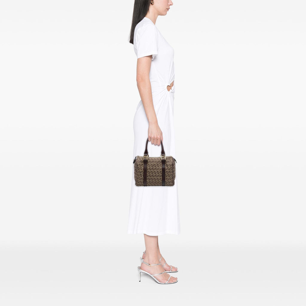 Fendi Small Zucchino Canvas Forever Bauletto Boston Bag