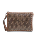 Fendi Studded Leather Trimmed Zucca Coated Canvas Clutch
