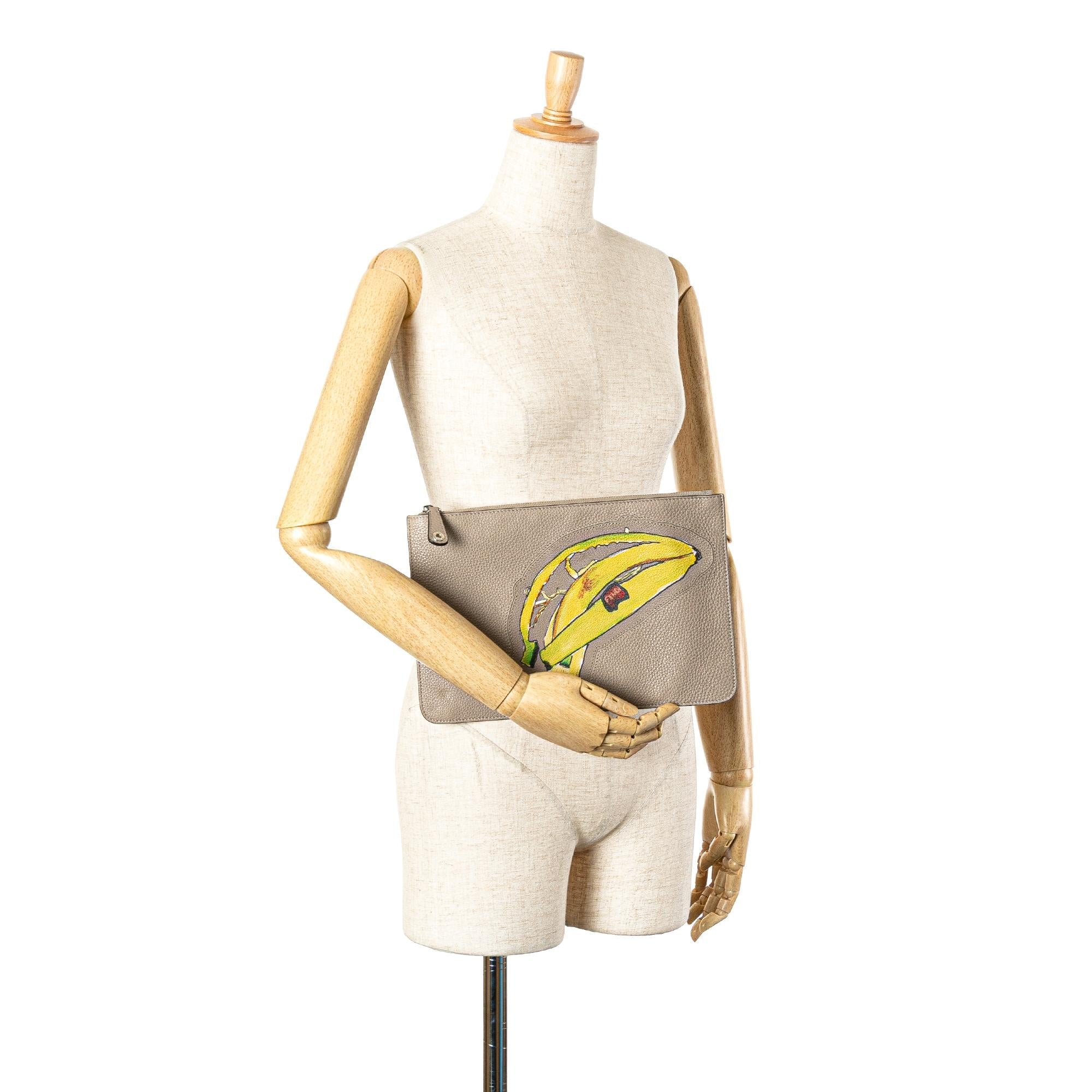 Fendi Sue Tilley Leather Banana Zip Clutch