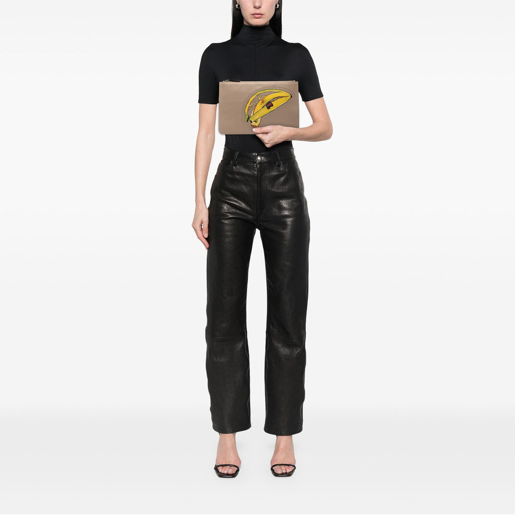 Fendi Sue Tilley Leather Banana Zip Clutch