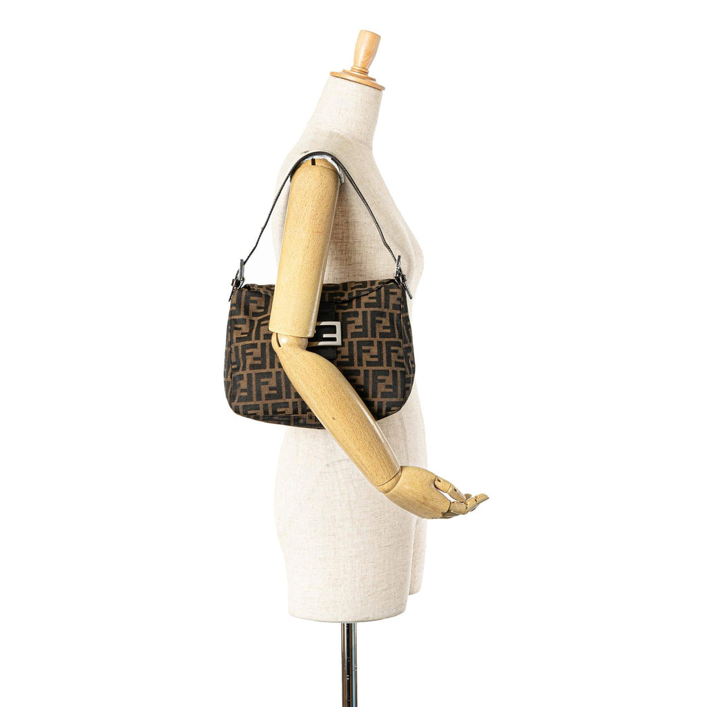 Fendi Zucca Canvas Double Flap Shoulder Bag