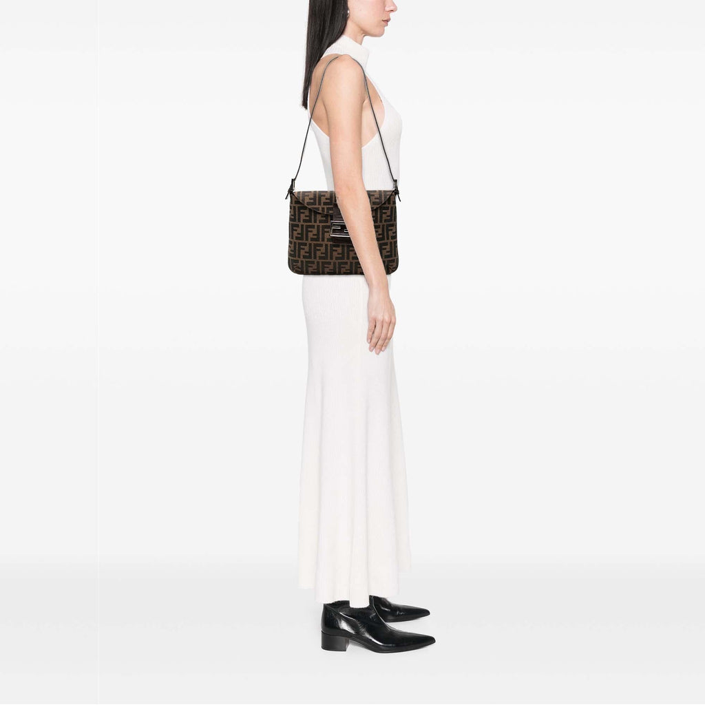 Fendi Zucca Canvas Double Flap Shoulder Bag