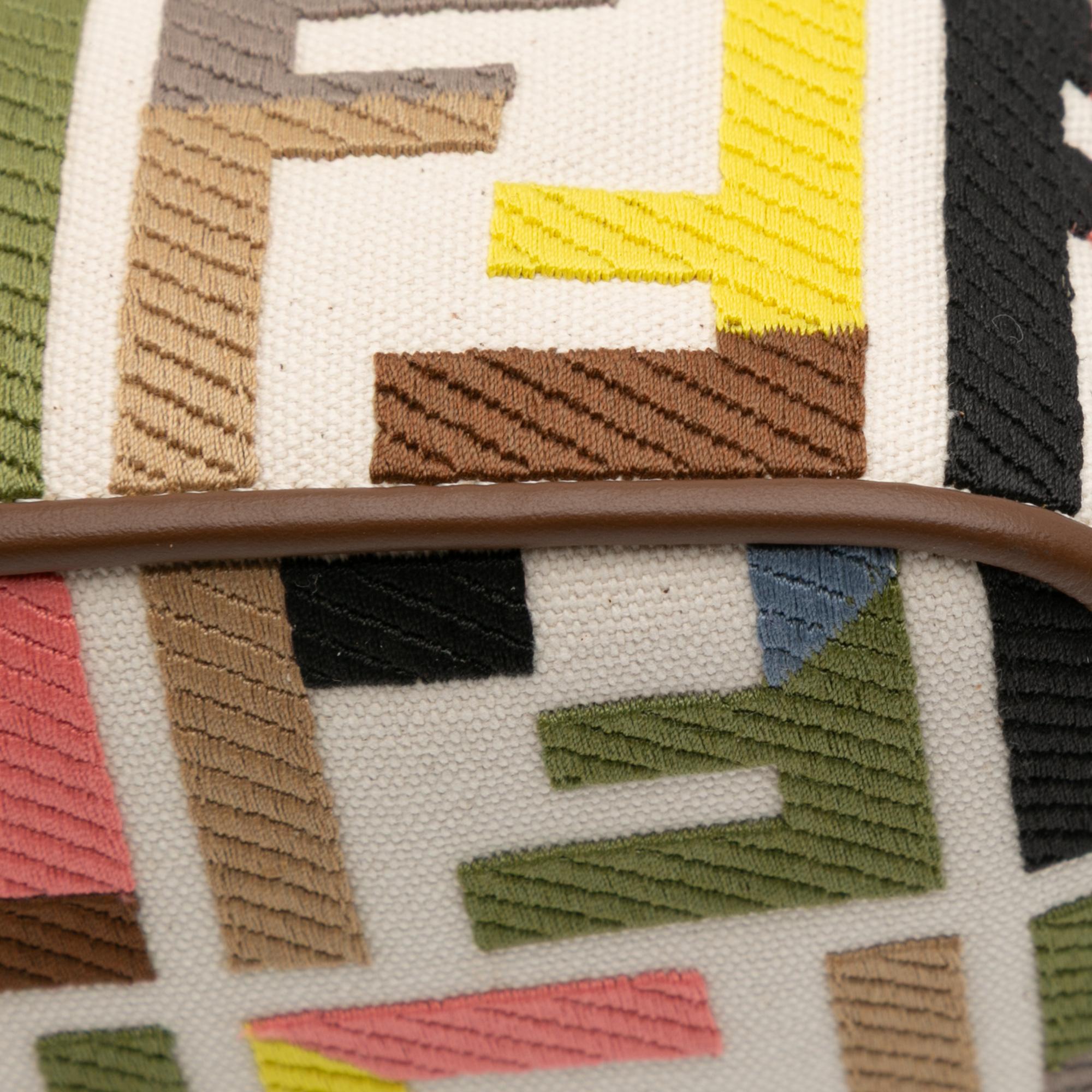 Fendi Zucca Canvas Embroidered Baguette Satchel