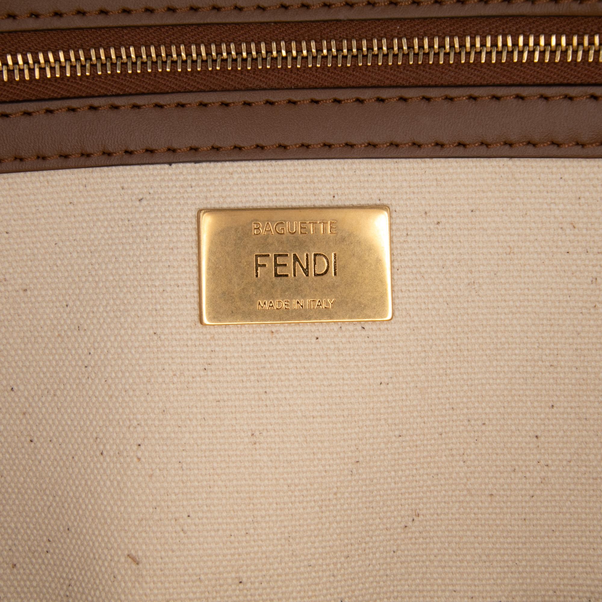 Fendi Zucca Canvas Embroidered Baguette Satchel