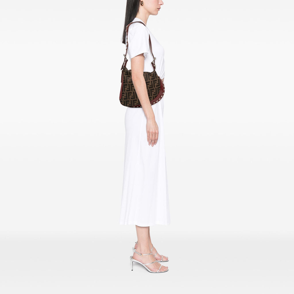 Fendi Zucca Canvas Studded Oyster Hobo