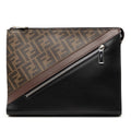 Fendi Zucca Coated Canvas Diagonal Front Zip Clutch