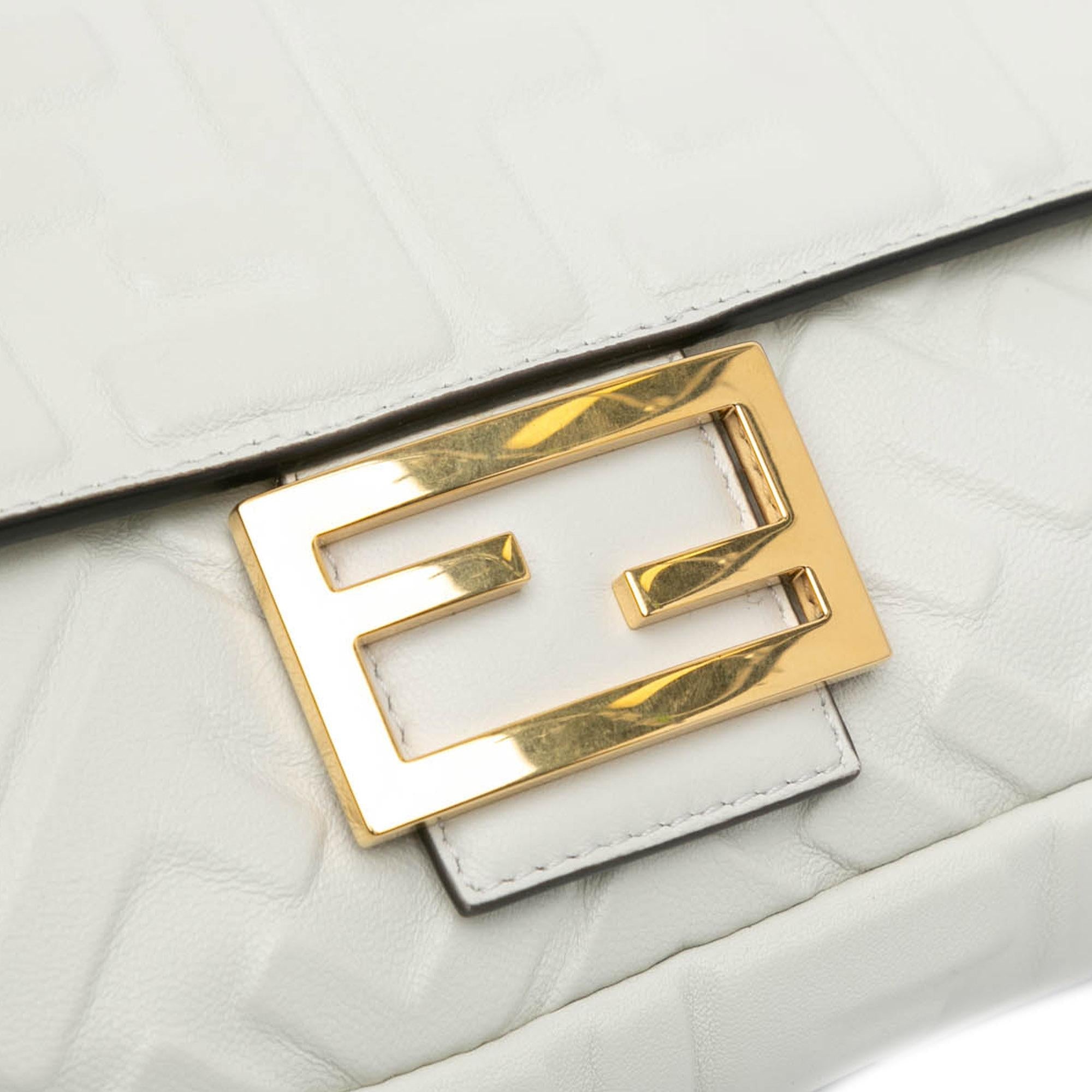 Fendi Zucca Embossed Leather Baguette Satchel
