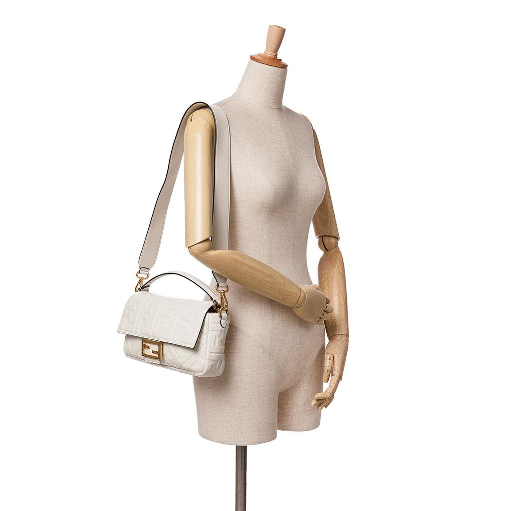 Fendi Zucca Embossed Leather Baguette Satchel